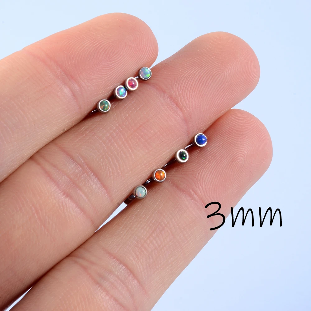 8Pcs Opal Stone Labret Monroe Lip Stud Ring Opal Ear Cartilage Tragus Helix Earring Piercing Body Jewelry Internally Threaded