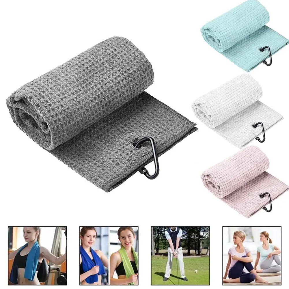 New Good Absorbency Golf Towel Waffle Pattern Cotton Towels With Carabiner Buckle Safety 8Colors Cleaning Golf Towel For Running