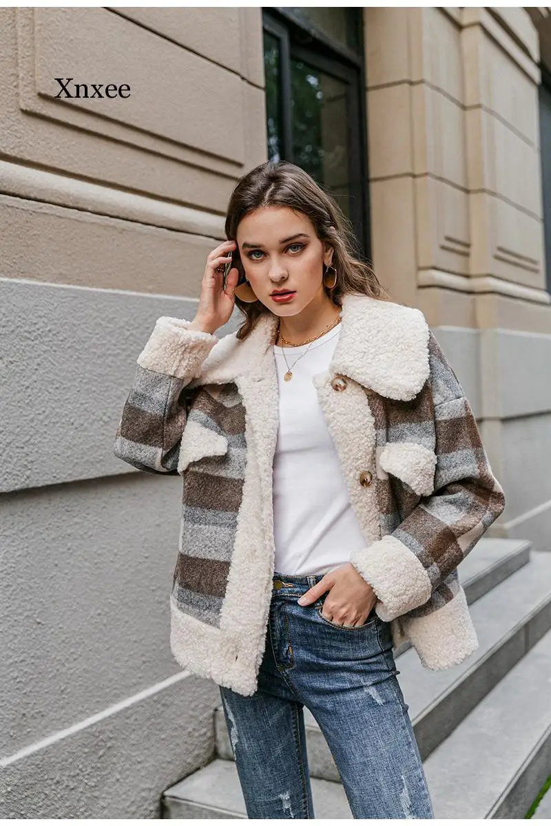 Single Breasted Women Plaid Jacket Coat Long Sleeve Casual Autumn Outwear Female Coat Streetwear Oversize Ladies Coat