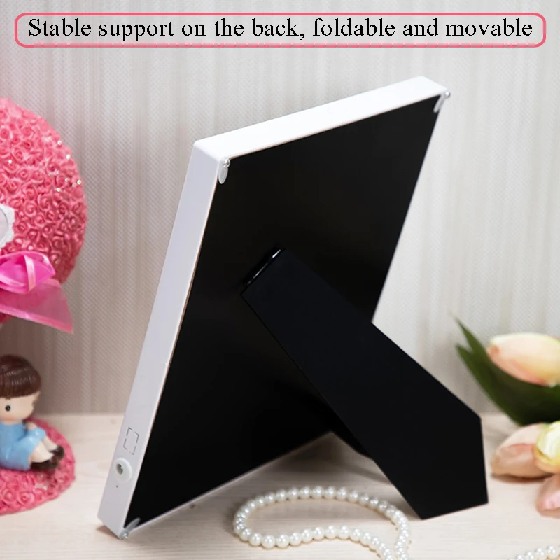 Japanese-style photo frame table with white frame with light LED +USB, used for study decoration and photo display 7 inches