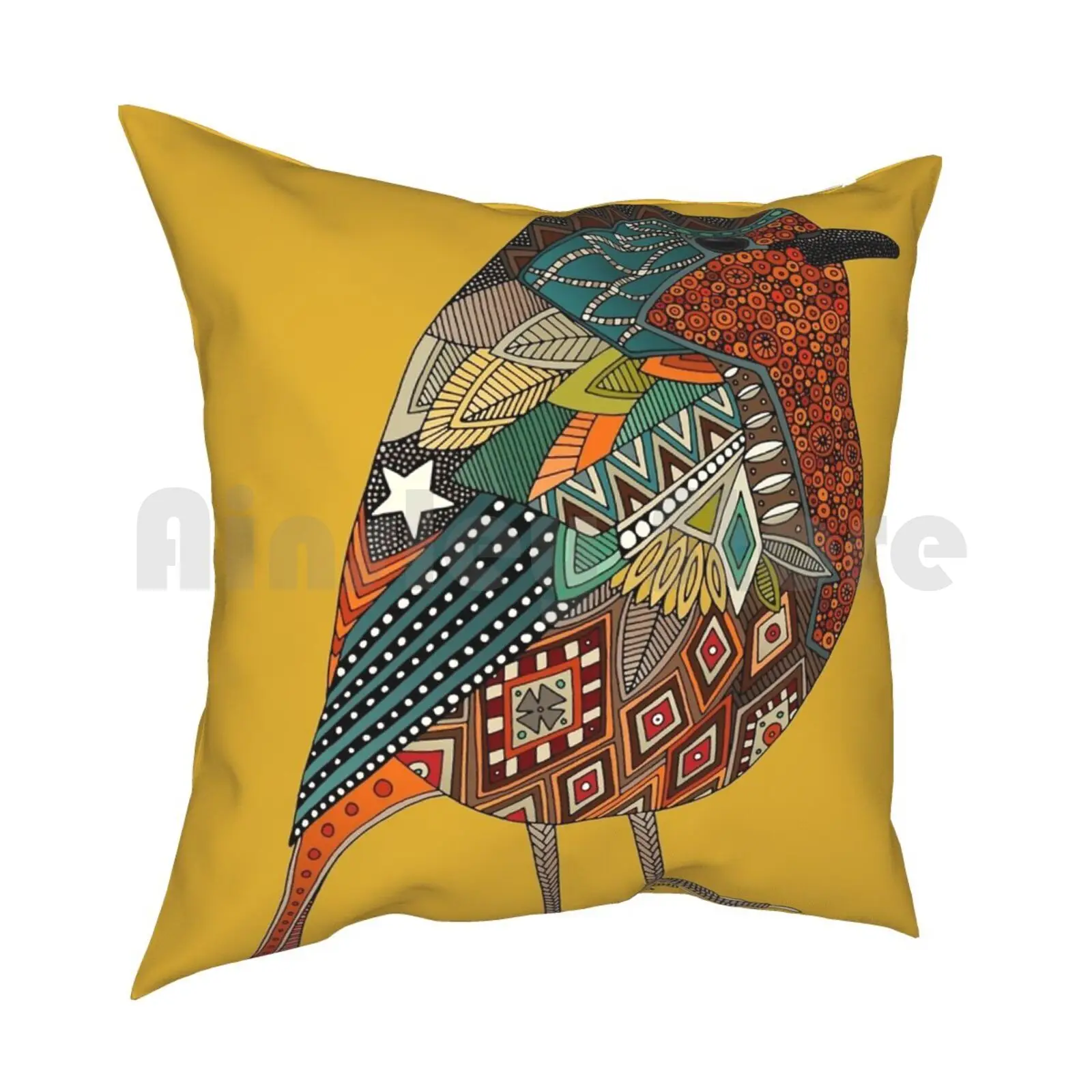 Robin Gold Pillow Case Printed Home Soft Throw Pillow Robin Robin Redbreast Nature Bird Christmas Festive Small Bird