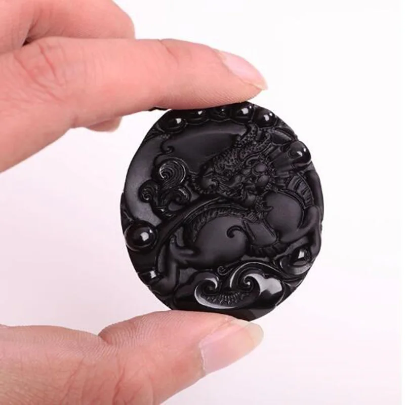 Natural Obsidian Kirin Pendants Jewelry Fine Jewelry Birth Official Wealth Amulet Men's Women's Necklace Jade Pendants Jewelryl