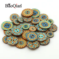 50pcs 15/20/25mm Natural Wooden Round Painted Sewing Button For Clothing Decoration Scrapbook Diy Home Sewing Accessories