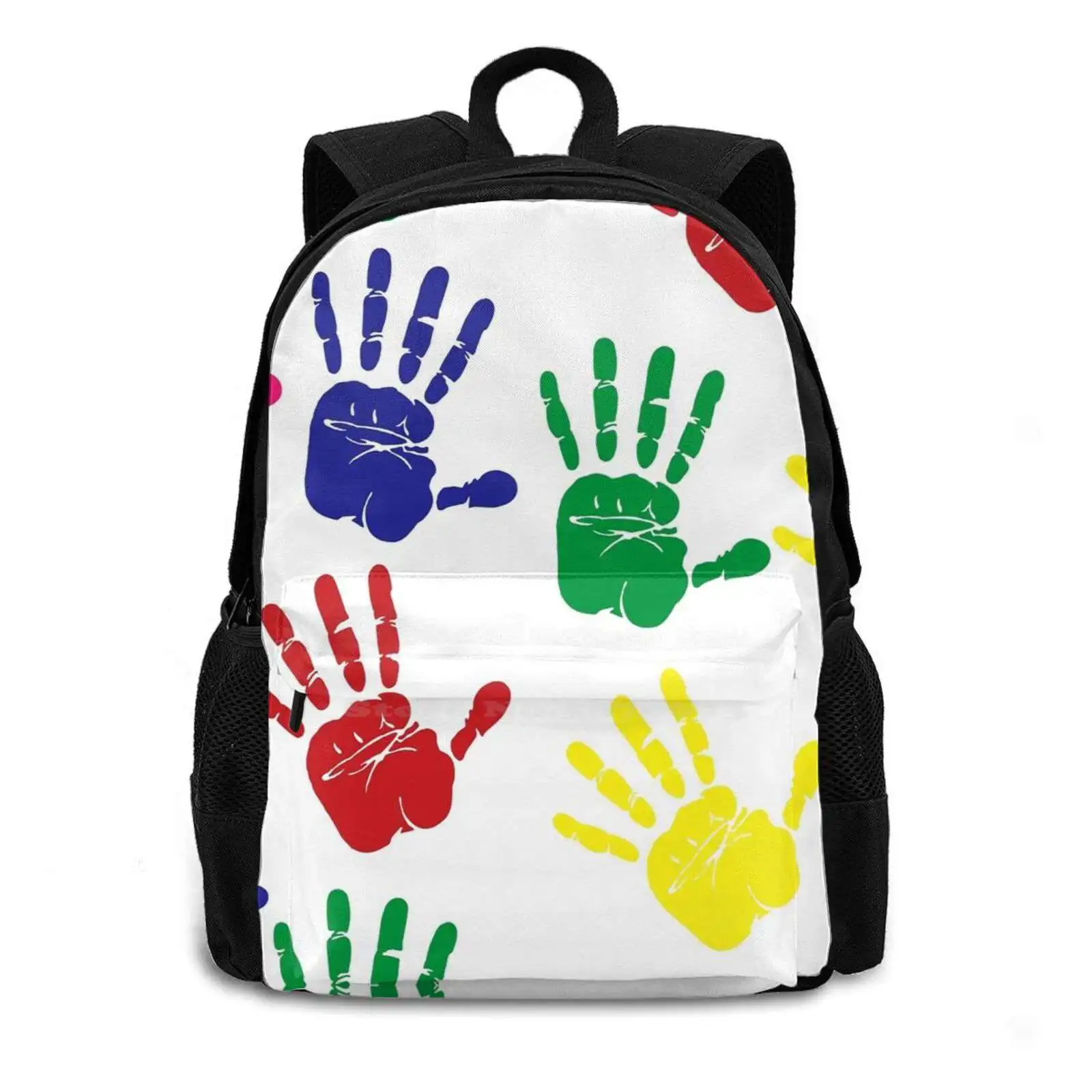 Colorful Hands Playful Pattern Backpacks For School Teenagers Girls Travel Bags Colorful Hands Colorful Love People Peace And