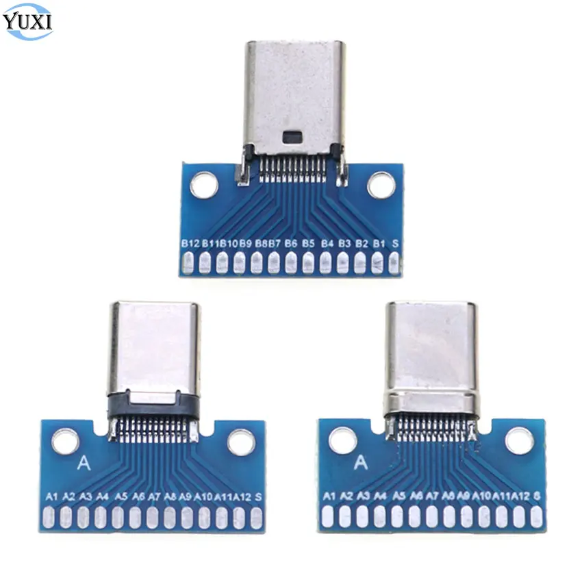 YuXi-conector USB tipo C, adaptador de enchufe macho y hembra de 24 Pines, placa de prueba USB 3,1, 24 P, Base de enchufe, placa PCB