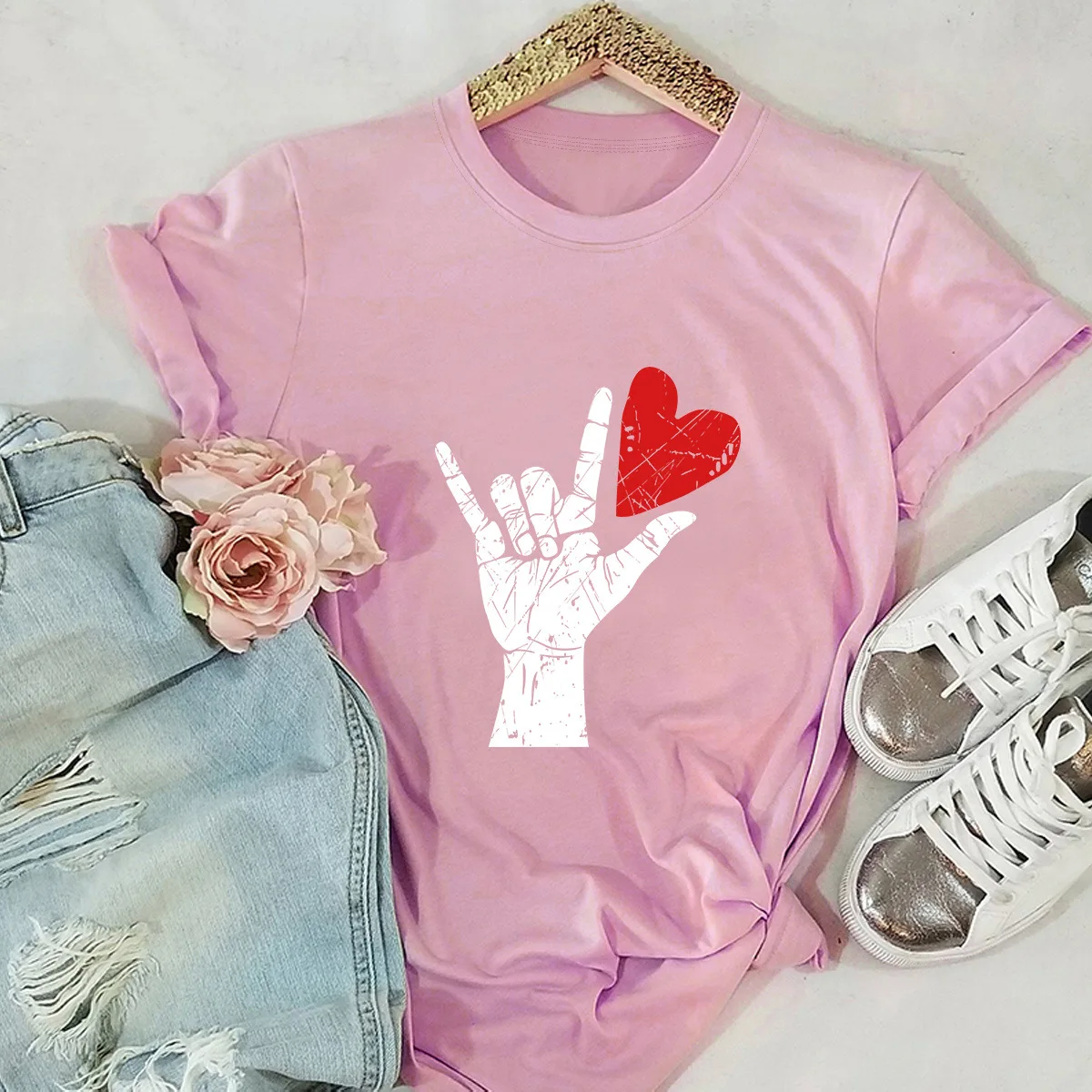 Valentine's Day Love Summer Casual Women's Tops Short Sleeve100%Cotton T-shirt Women's T-shirt Women's Direct Mail  graphic tee