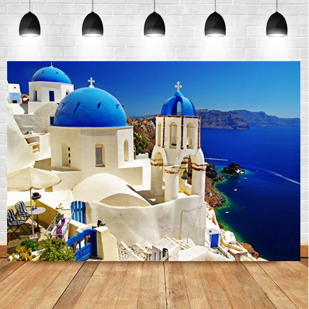 Laeacco Greece Aegean Romantic Scenery Background Room Cover Decor Birthday Party Portrait Photographic Backdrop For Photo Studi