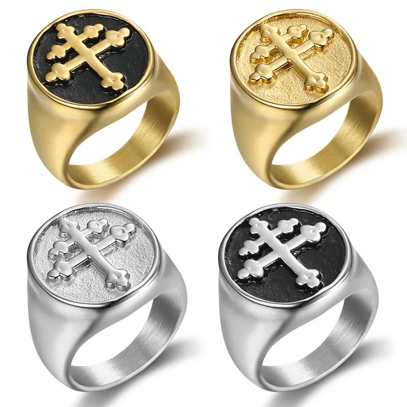 European and American personality new cross titanium steel ring men\'s retro punk ring