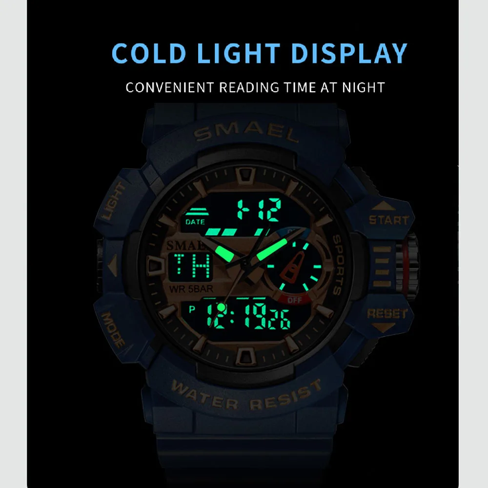 Military Watch For Men 50M Waterproof Clocks Luminous Hands Digital Wristwatches Black Gold Rubber Bracelet 8043 Sport Watches