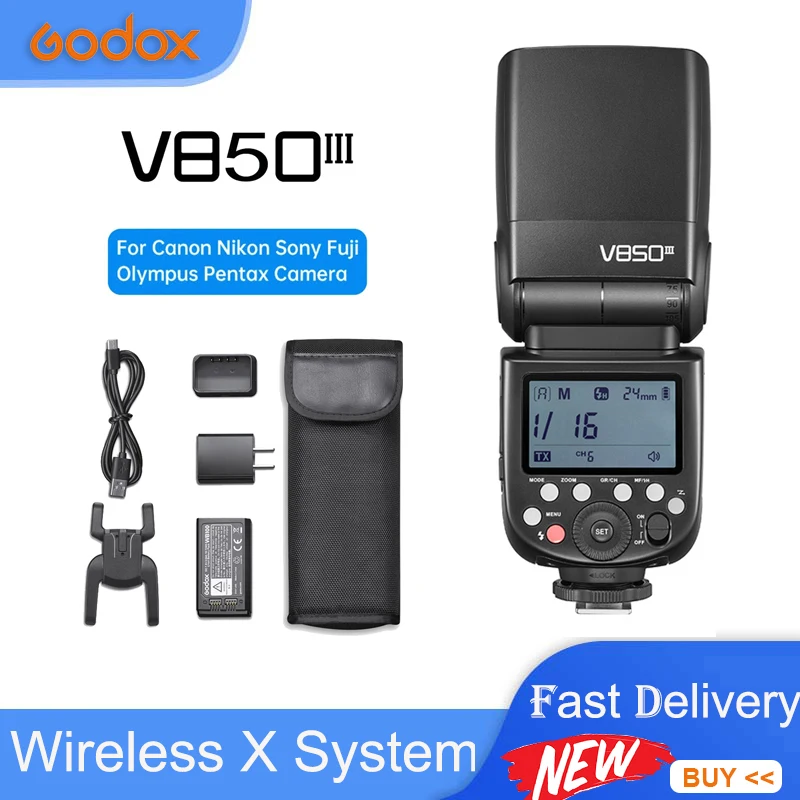 

Godox V850III 1/8000s 2.4G GN60 Wireless X System Li-ion Battery Speedlite for Canon Nikon Sony Pentax Olympus