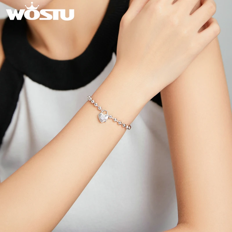 Wostu Beads Chain Bracelet Real 925 Sterling Silver Simple Chain Bracelets For Women Girl Party Wedding Fine Jewelry Gift FIB203