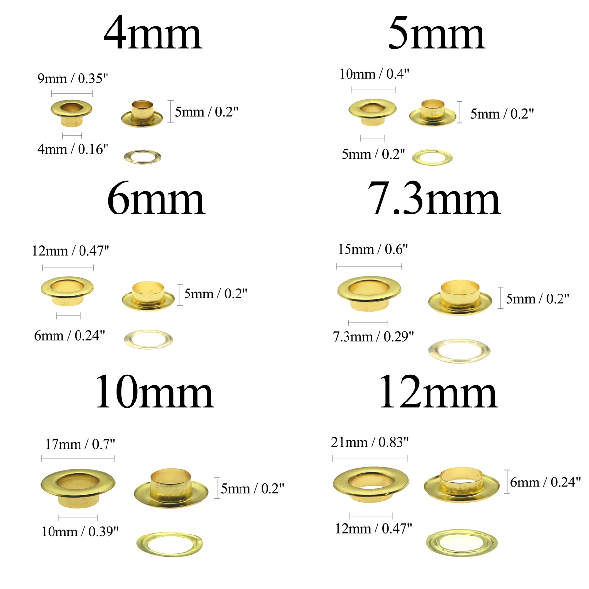 Plane Gold Pure Copper Eyelets for Awnings Leather Goods Handbag 3|4|5|6|7.3|10|12|13.5|15|20|30mm Internal Diameter Eyelets