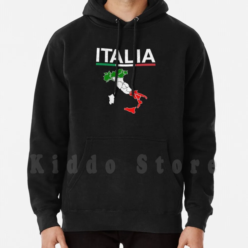 Italy Flag Vintage Italian Design Italia Hoodie Long Sleeve Vector Map Flag Nation National Country