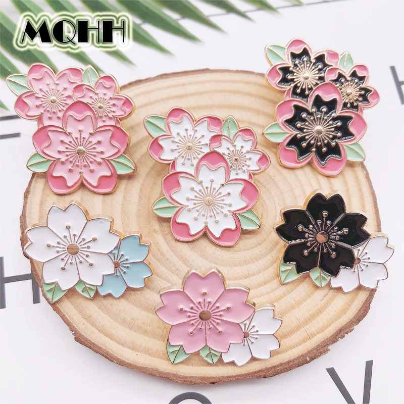 Cartoon Sweet Cute Color Pink Plant Flower Pin Cherry Blossom Leaf Enamel Brooch Alloy Badge Clothes Bag Accessories Jewelry