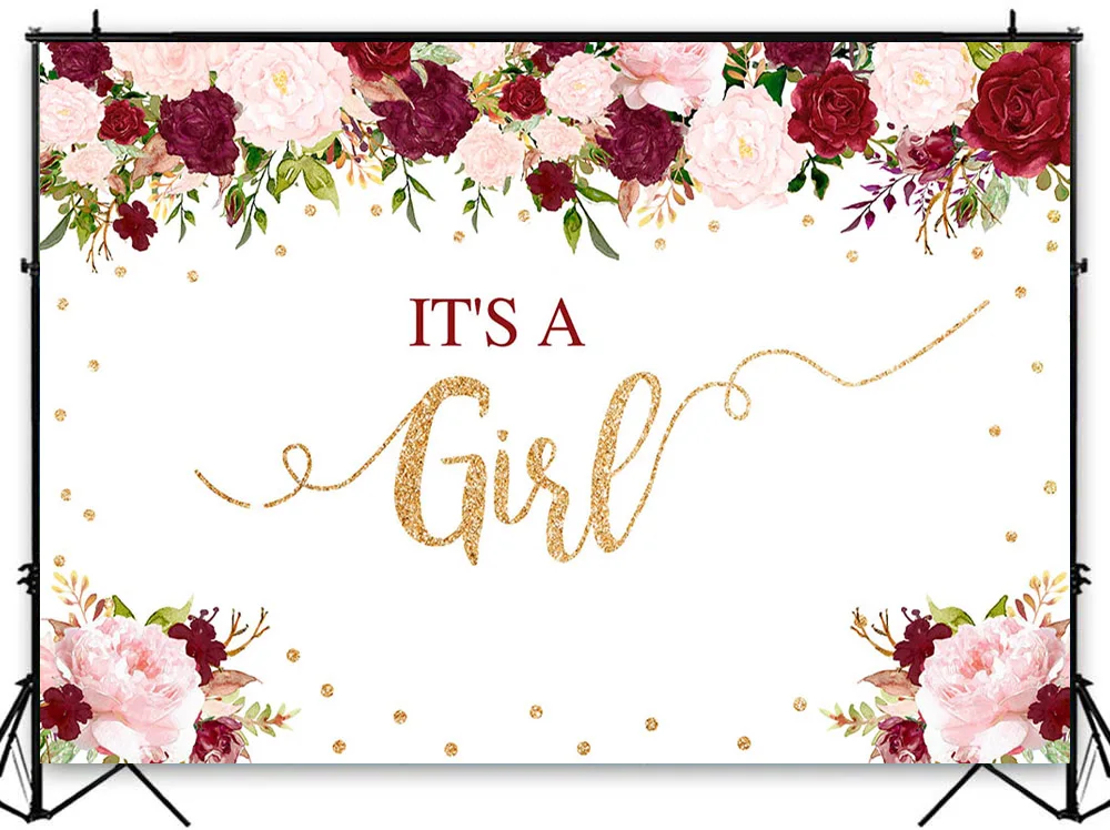 Mocsicka-Fondo de flores rojas y rosas para bebé, telón de fondo de lunares brillantes para Celebración de bebé, anuncio de fondo de fiesta de embarazo, Rosa Floral