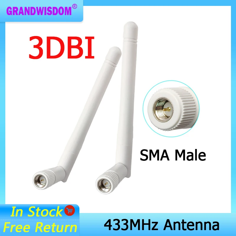 

GRANDWISDOM 1-2pcs 433mhz antenna 3dbi sma male lora antene pbx iot module lorawan signal receiver antena high gain