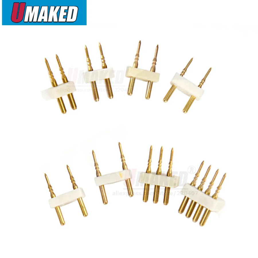 10pcs 2/4 Pins LED Strip Connector 8/10/12mm Connector Recommend Accessory Copper Pins Single Color RGB 110V 220V LED Strip