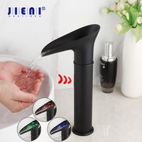 JIENI Automatic Sensor Hand Touch Griffin Matte Black Bathroom Sink Faucet Solid Brass Basin Sink Mixer Waterfall Faucet