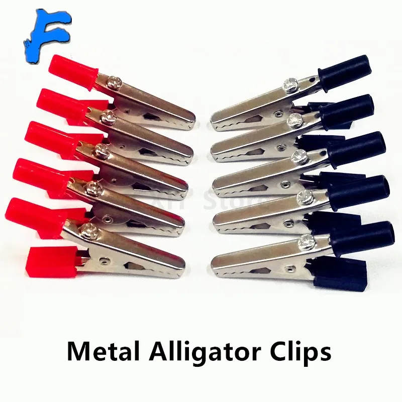 10pcs/lot Insulated Crocodile Clips Plastic Handle Cable Lead Testing Metal Alligator Clips Clamps 52mm Length