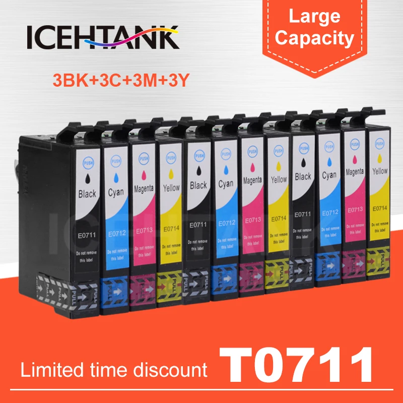 

Совместимый чернильный картридж ICEHTANK T0711 0711 для струйного принтера Epson Stylus SX110 SX105 SX115 SX200 SX205 SX209 SX210