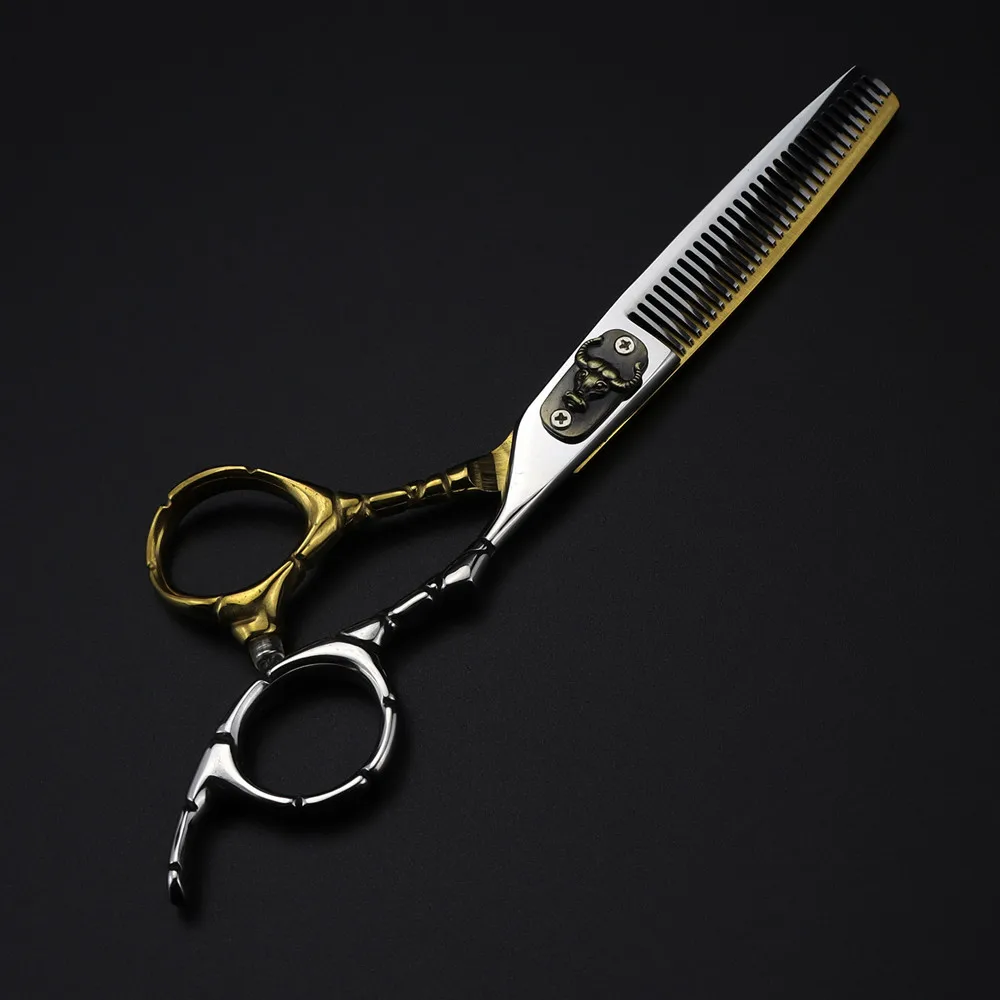 Professional Japan 440c steel 6 inch Bull head hair cutting scissors haircut thinning barber cut shears hairdressing scissors