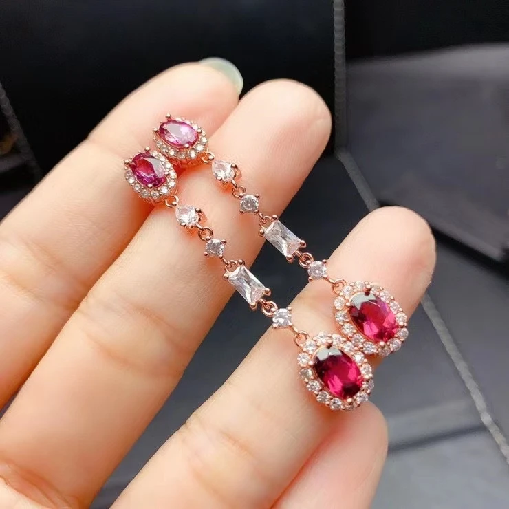 KJJEAXCMY fine Jewelry 925 Sterling Silver Natural garnet Girl's new popular earring eardrop Support Test Chinese style