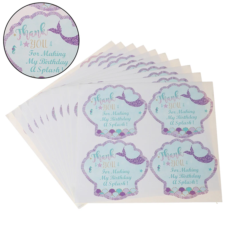 40pcs/pack Party Favors Mermaid Party  Birthday Party Decorations Thank You Sea Shell Label Mermaid Sticker