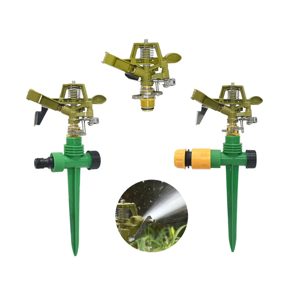 Metal Garden Sprinkler With Nozzle Holder 1/2 3/4 Thread Lawn 360 Degree Adjustable Rotating Water Nozzle Impulse Sprinkler