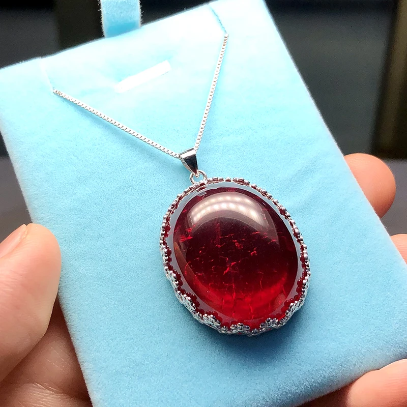 Artificial red ruby 25*30mm with inclusions  925 silver and gold  Fashion oval shape   Jewelry for Pendant Necklace