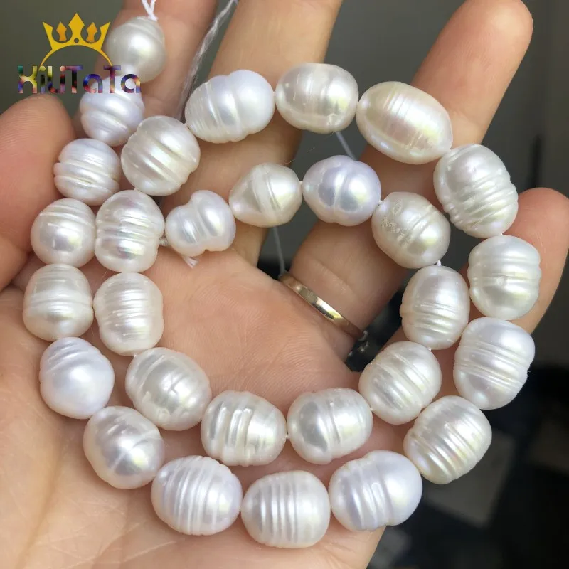 11-12mm Natural White Freshwater Pearl Beads Oval Shape Pearls Spacer Beads For Jewelry Making DIY Bracelet Accessories 15\'\'