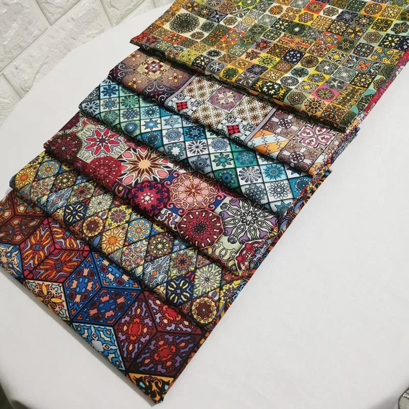 Šicí textilie bohémský styl mandaly 100% bavlna potištěné boho oblečení DIY panenka šaty ruční patchwork po polovina měřič