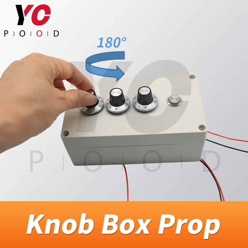 YOPOOD knob box prop escape room  rotate three knobs to the right position then press the metal button to unlock real life game