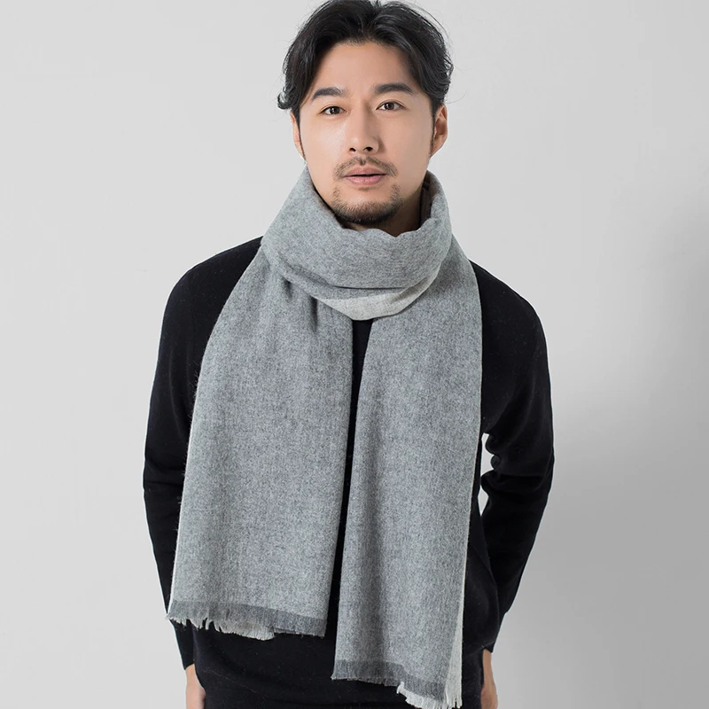 Winter 100% Lamb Wool Men\'s Scarf Striped Warmer Thicken Pashmina Wraps Foulard Male Cashmere Neck Scarf Large Fashion Echarpe