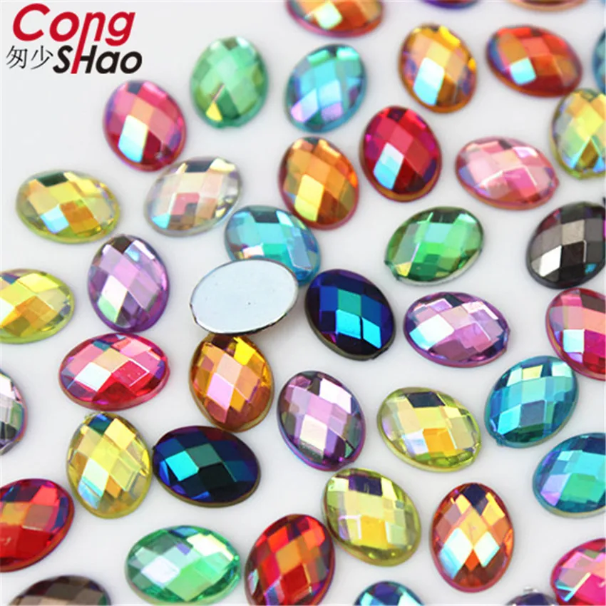 100pcs 6*8mm Oval 3D Nail Art Stones flatback AB crystals Acrylic AB Rhinestone trim phone DIY not hotfix Face Decoration WC467