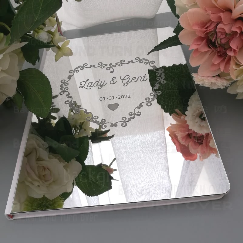 Guest Book Wedding Guestbook Personalized Custom Mirror Names Date Blank Favor Signature Decor Party Heart Love Frame G017