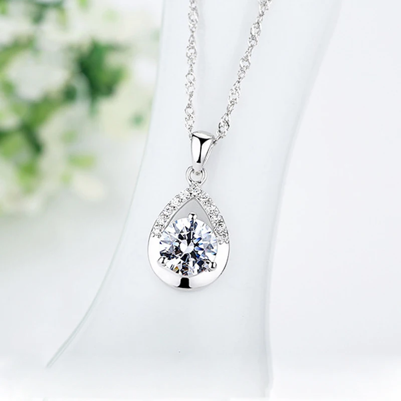 KOFSAC New Fashion 925 Sterling Silver Necklaces For Women Jewelry Luxury Zircon Purple Water Drop Pendant Lady Engagement Gifts