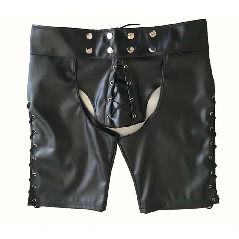 Erotic Hollow Latex Sissy Pants Patent Leather Fetish Gay Open Crotch Pants Porno Pole Dance Costumes for BDSM Sex Games