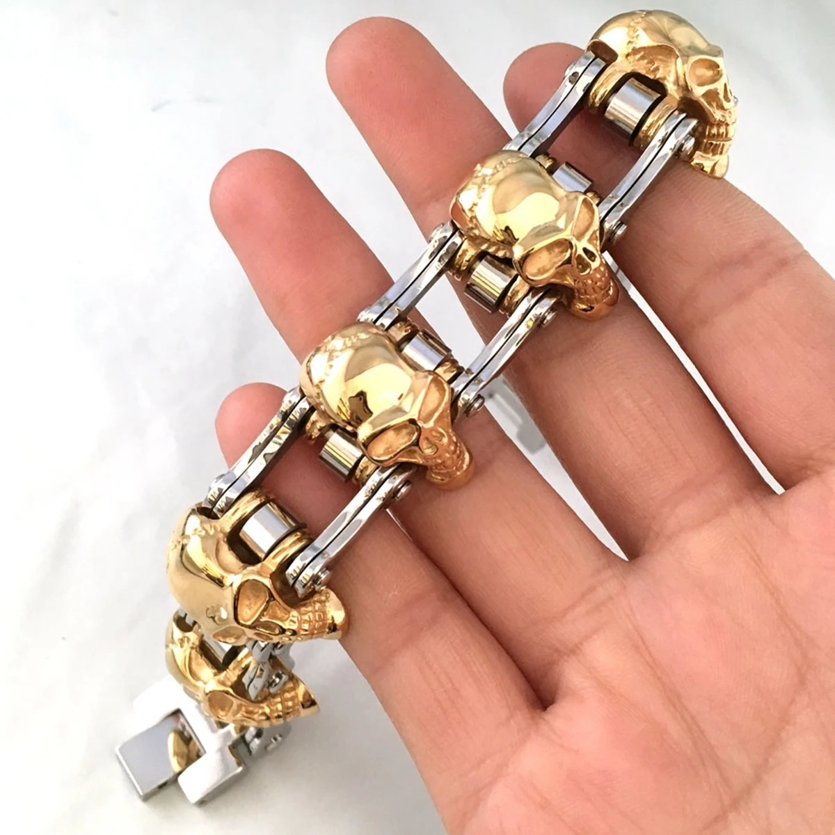 Hiphop Men Bracelet Gold 316L Stainless Steel Heavy Motorcycle Bike Chain Bangle Bracelet Punk Cuff Gifts Jewelry 8.86