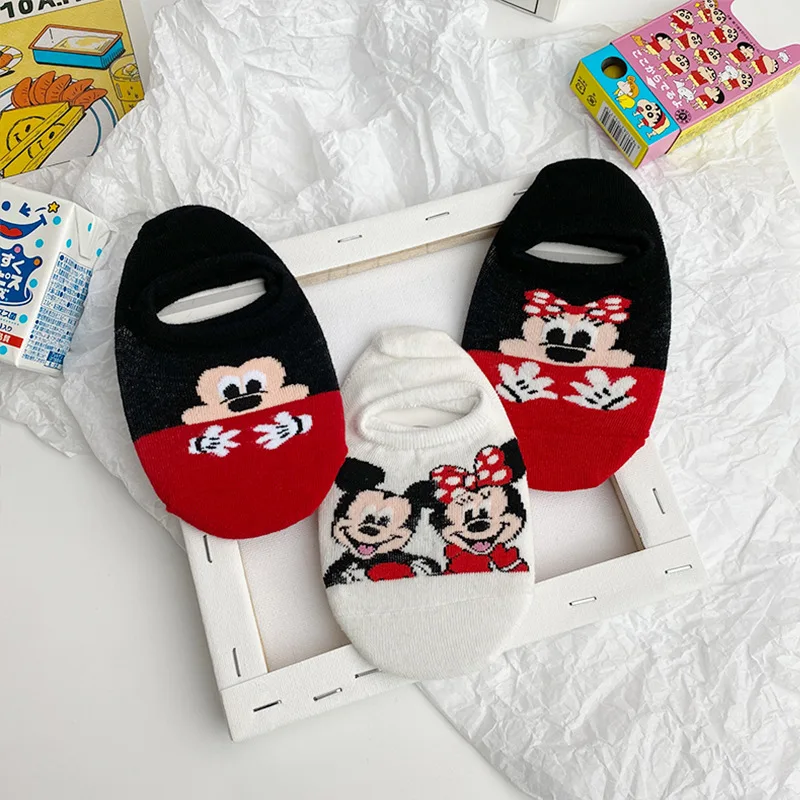 Disney 1pair cartoon Mickey Mouse Woman Socks Sweat animal non-slip summer cotton girl women\'s boat socks ankle female Sock