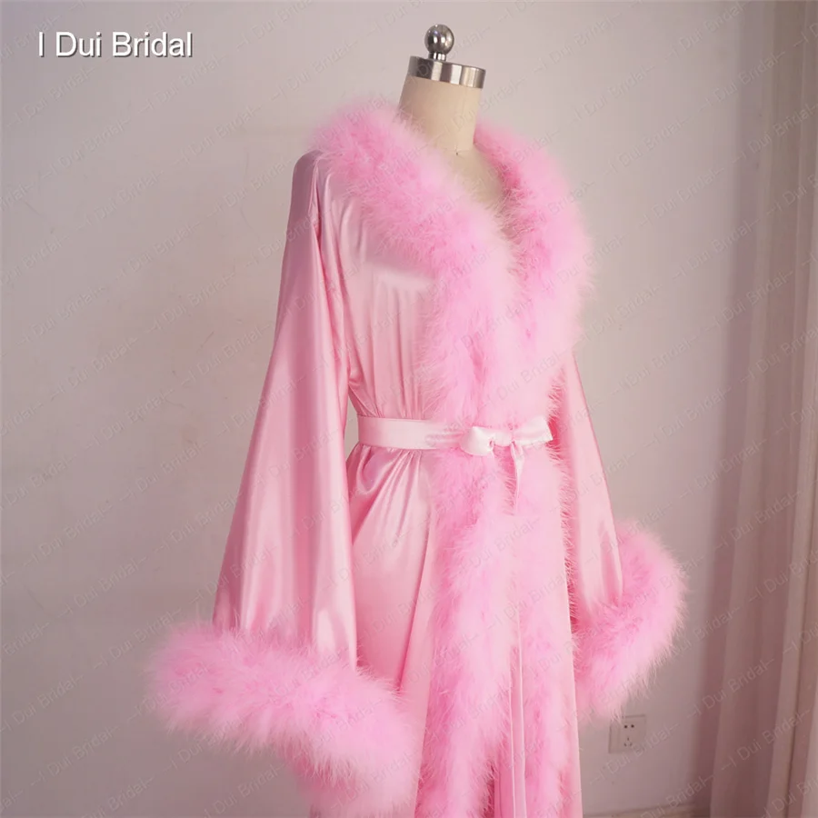 Robe longue en Satin avec plumes, cadeau de mariage, Lingerie, pyjama d'anniversaire, Boudoir, photographie