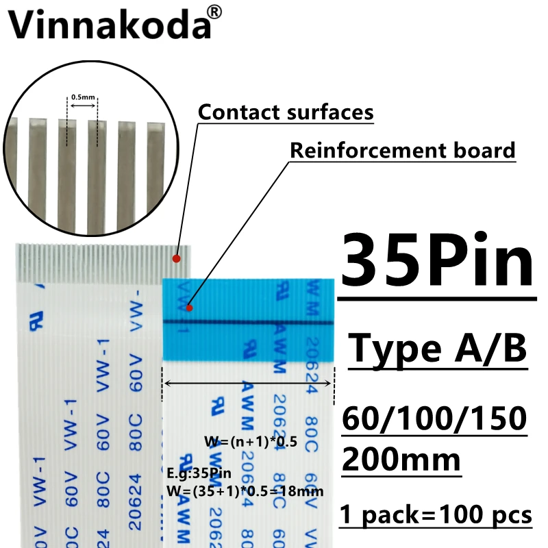 10PCS/100PCS AWM 20624 80C 60V VW-1 FFC-0.5MM-35P TypeA/B 60/100/150/200มม.