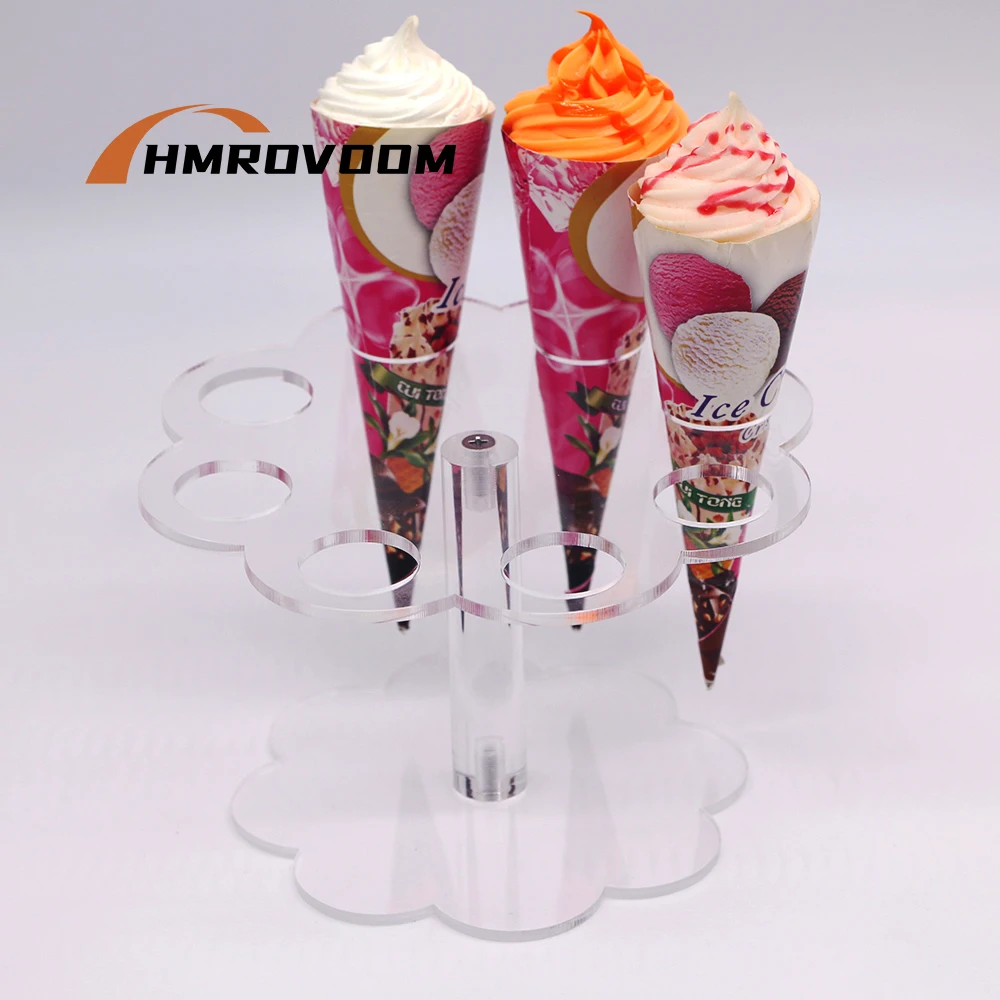 

HMROVOOM 8 Holes Ice Cream Cone Holder,Acrylic Ice Cream Stand,Cone Holder Rack for Party Wedding Birthday