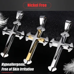 Davieslee 15 Styles Multi Layers Cross Pendant for Men Gold Black Silver Color Stainless Steel Clear CZ Trendy Jewelry LKPP1