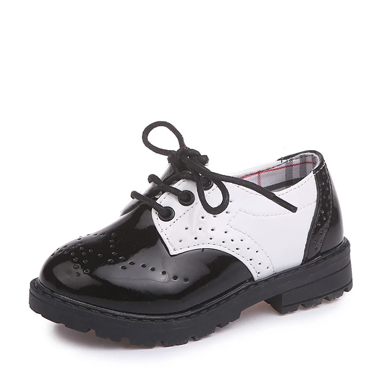 

Children's Leather Shoes Student Boy & Girls Performance Shoes Lace-Up Fashion Patent Leather For Baby Kids Size 21-37