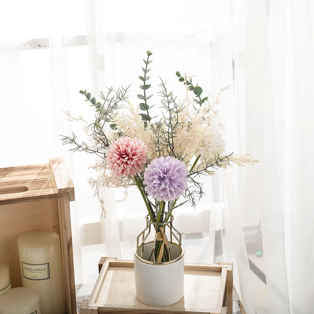 White Artificial Flowers Dandelion Big Bouquet Autum Silk Plastic Fake Flower for Home Wedding Decoration Living Room Arrange