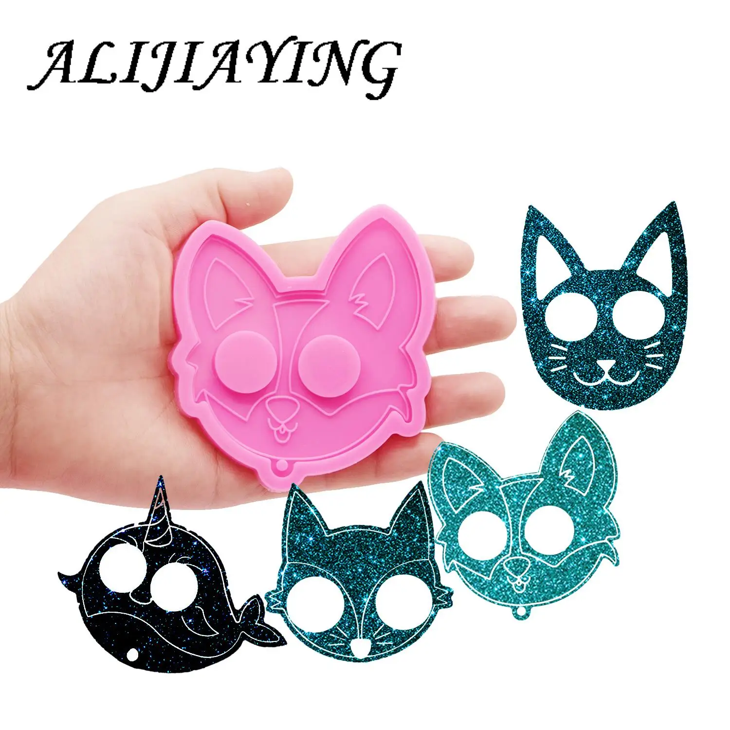 Shine Inside Resin Mold Defense Cat, Whale, Deer, Dog Paw Print & Rabbit Keychain Silicone Moulds DIY With Epoxy DY0609