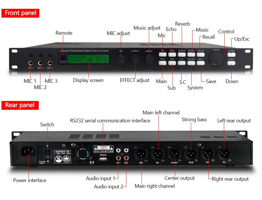 GAX-X5 مؤثر ما قبل المرحلة المهنية الرقمية KTV ميكروفون صدى قمع مكافحة عواء معالج المرحلة في الهواء الطلق