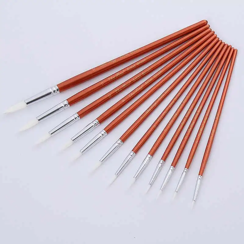 12pcs Professional Art Painting Brush Fine Wooden Painting Brushes For Students Drawing Acrylic Watercolor Oil Painting Brush
