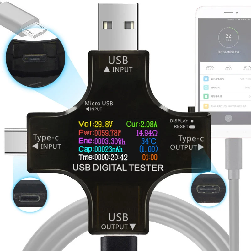 12 in 1 USB Tester DC Digital Voltmeter Current Voltage Type-C PD 6.5A Meter Amp Ammeter Detector Power Bank Charger Indicator