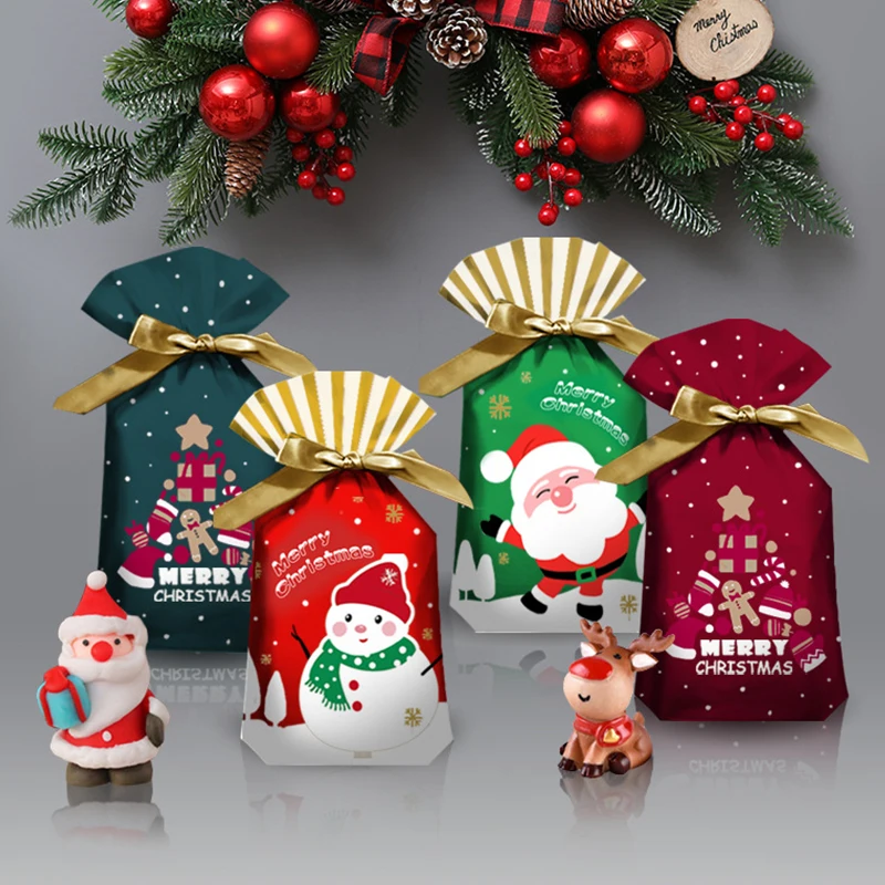 Christmas Gift Bags Candy Cookie Gift Bag Drawstring Pocket Christmas Decorations New Year Packaging Bags Noel Decoration 2021